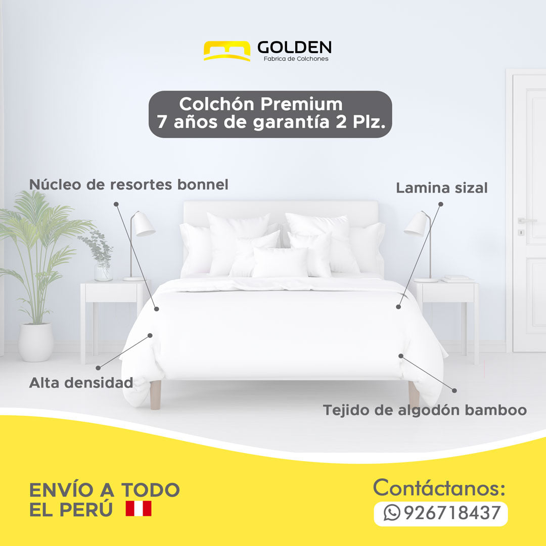 Colchón Premium Golden con 7 años de garantía - Núcleo resortes bonnel y lámina sizal - 1 plaza, 1.5 y 2 plazas